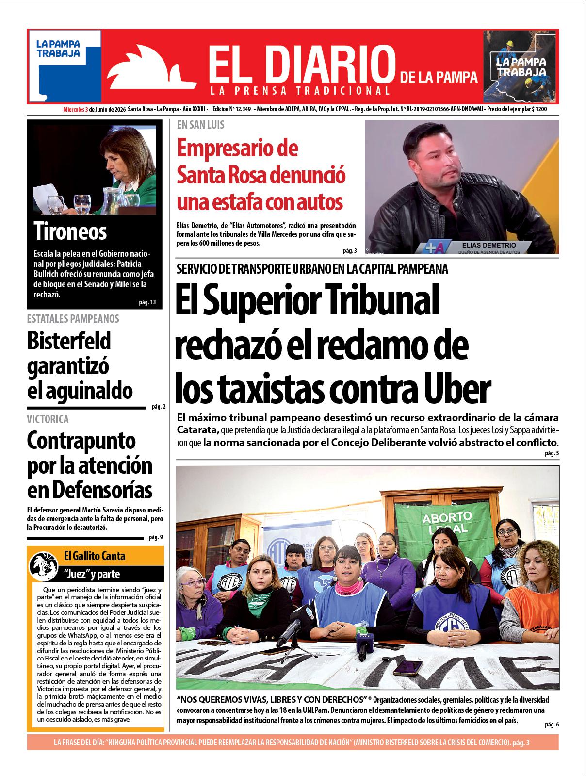 Tapa de El Diario en papel  mieacutercoles 03 de junio de 2026